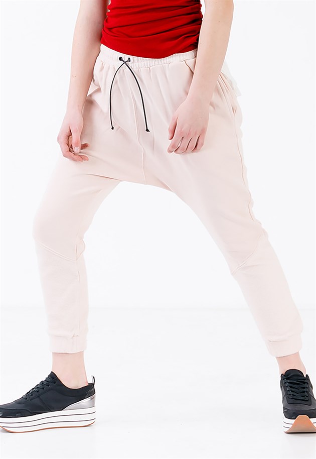 Drop Crotch Joggers in Pink with Leather Drawstring