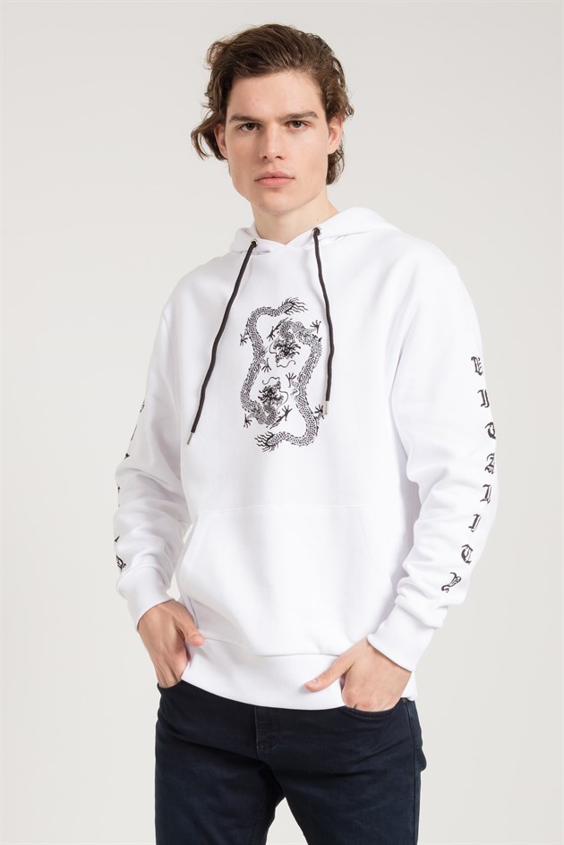 Oversized Sweatshirt in White with Dragon Print