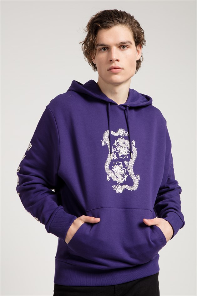 Oversized Sweatshirt in Purple with Dragon Print