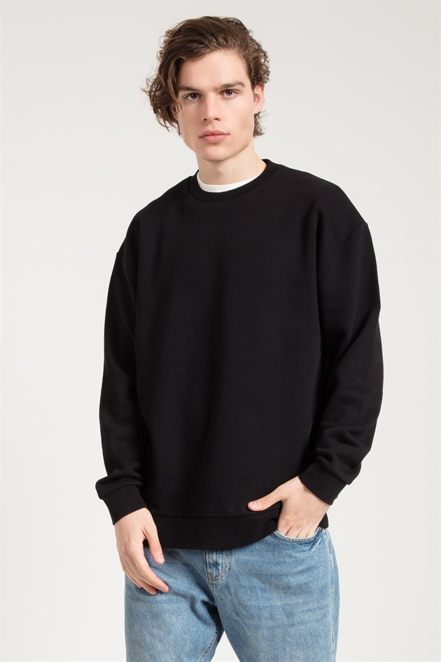 Asit Yıkamalı Siyah Oversize Erkek Sweatshirt