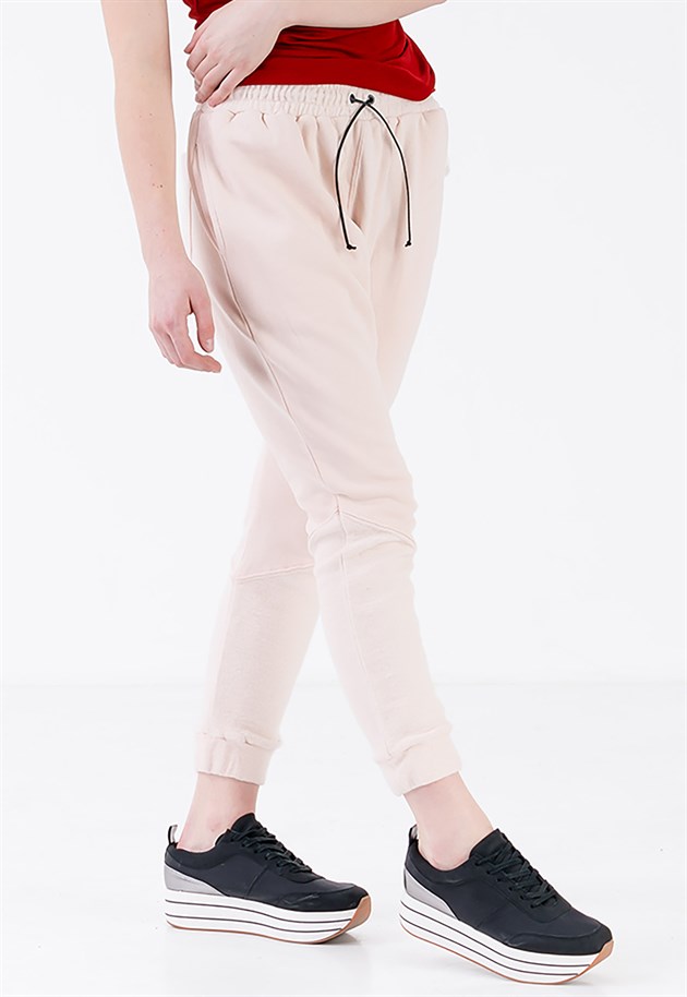 Drop Crotch Joggers in Pink with Leather Drawstring