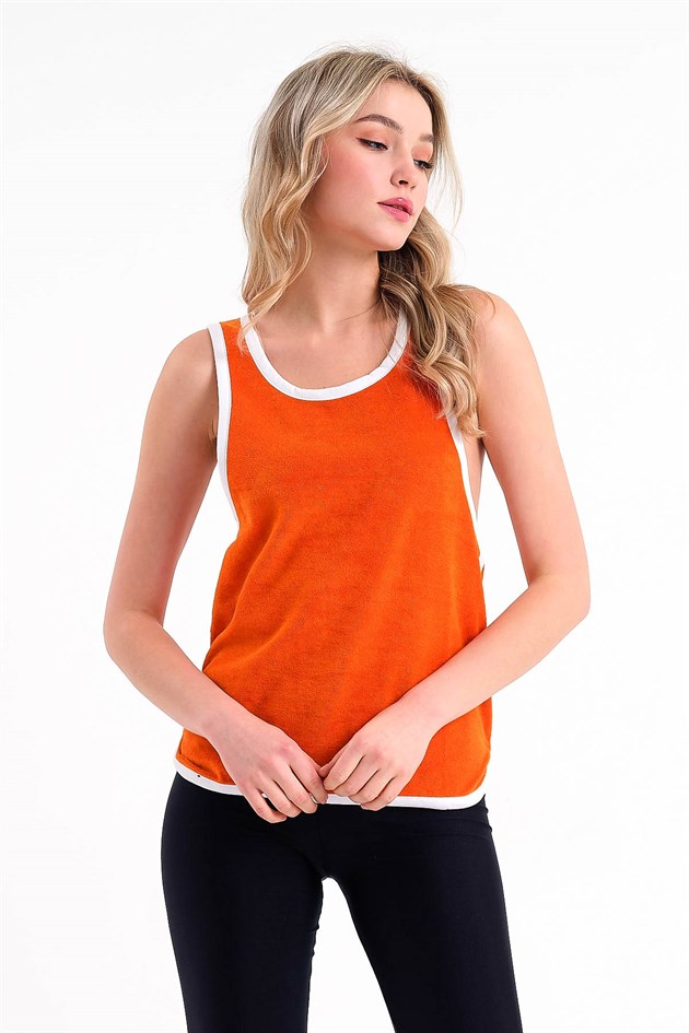 Sleeveless Vest in Orange with Cut Out Detail
