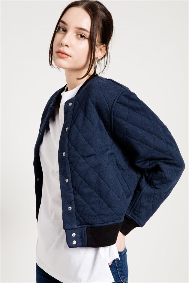 Bomber Jacket in Navy Blue with Quilted