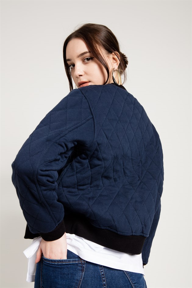 Bomber Jacket in Navy Blue with Quilted