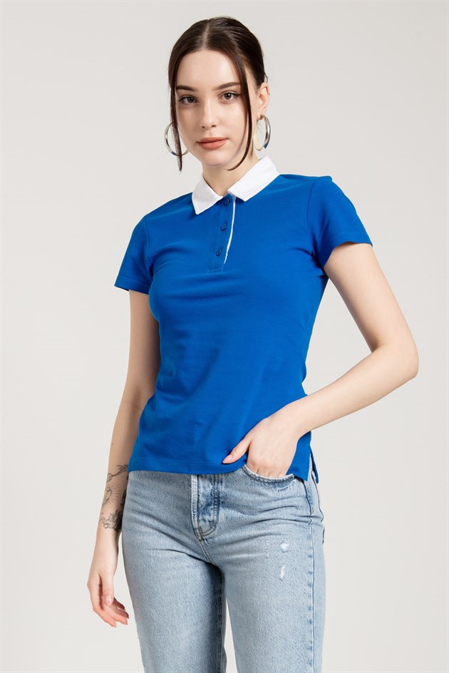 Mavi Kısa Kollu Kontrast Polo Yaka T-shirt