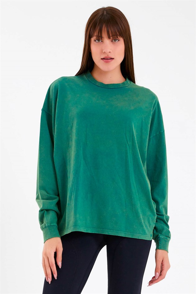 Oversize Yeşil Uzun Kollu Kadın T-shirt
