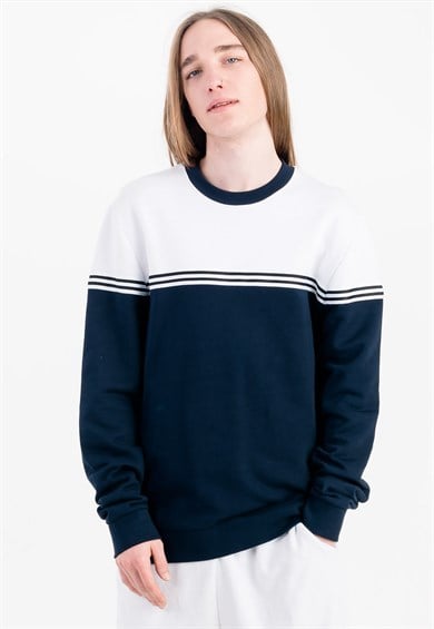 Crewneck Sweatshirt in Navy with Color Blocking in White