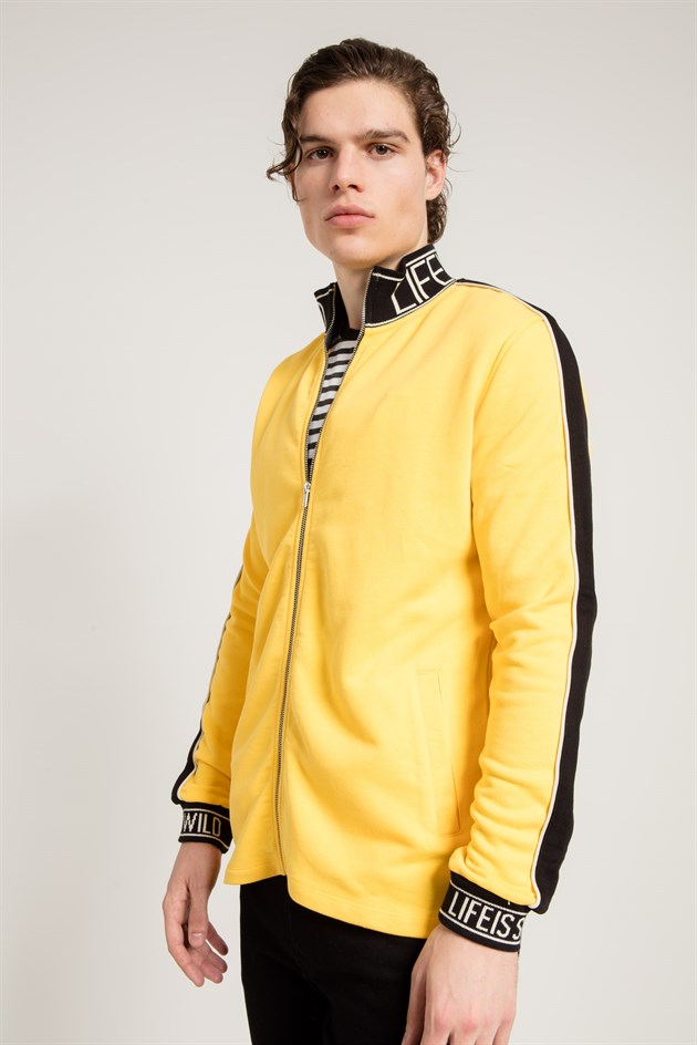 Painted Sweatshirt in Yellow with Zip Fastening